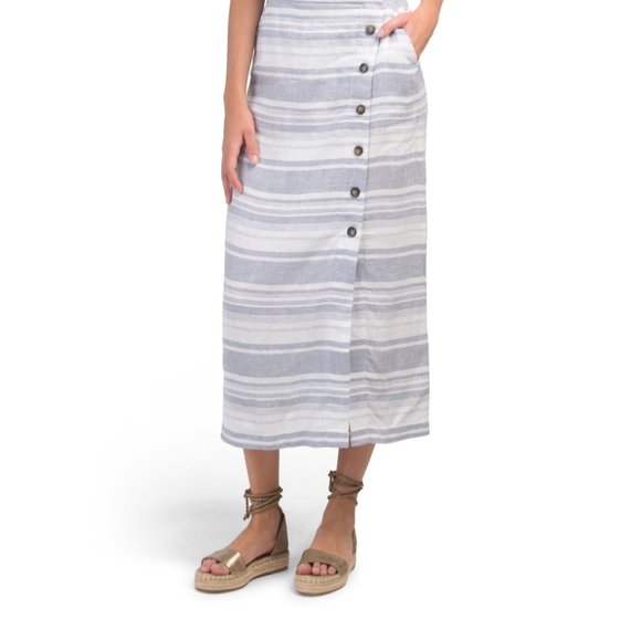 Cynthia Rowley NWT Striped Linen Midi Skirt - Picture 2 of 9